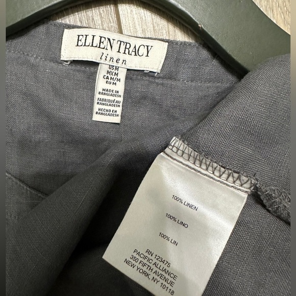 🛍️Ellen Tracy 100.% Linen dress dark gray  with gold color zipper Size M - Picture 7 of 9